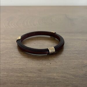Wood & Gold Accent Bangle Bracelet – Dark Brown Minimalist Boho